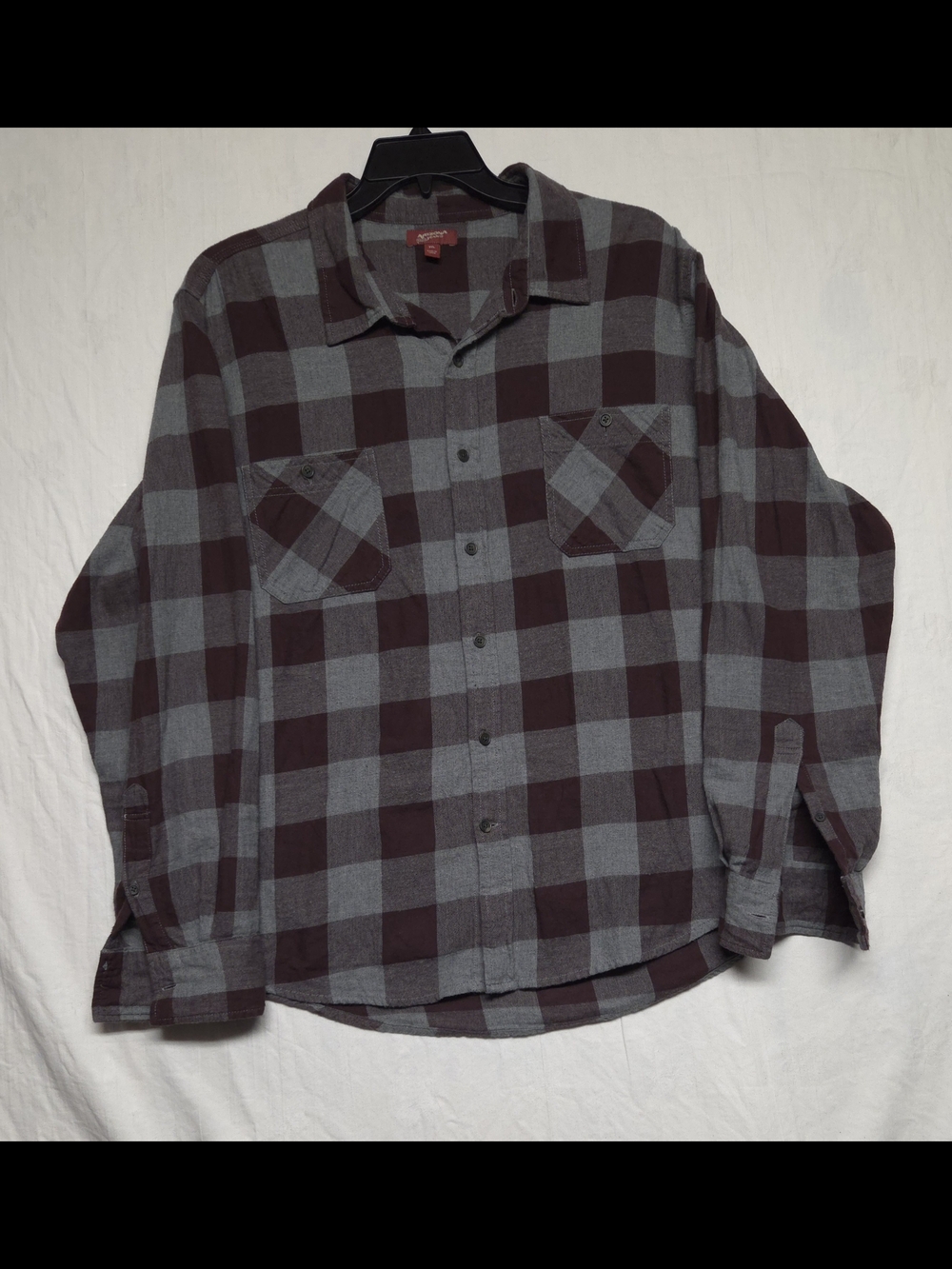Arizona Jean Company Men's Buffalo Plaid Button-Down Shirt in Gray and Burgundy